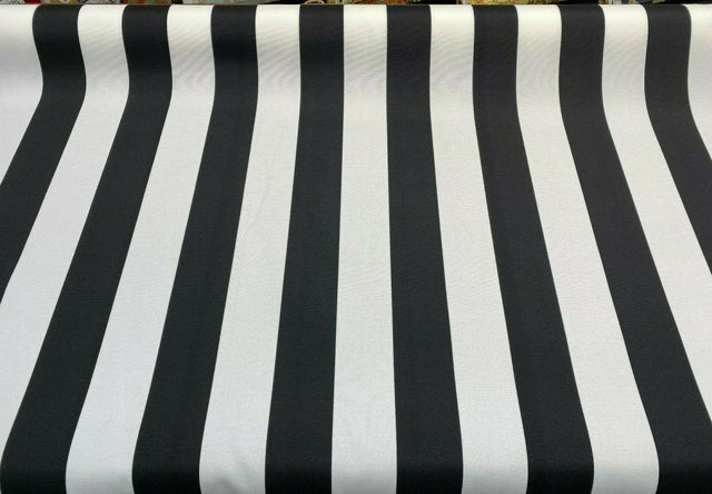 Luxury Stripe Solarium Polyester Fabric - Black And White Vertical Stripes, 54" Width (1 Yard)