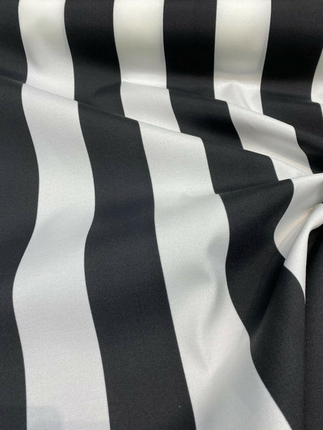Luxury Stripe Solarium Polyester Fabric - Black And White Vertical Stripes, 54" Width (1 Yard)
