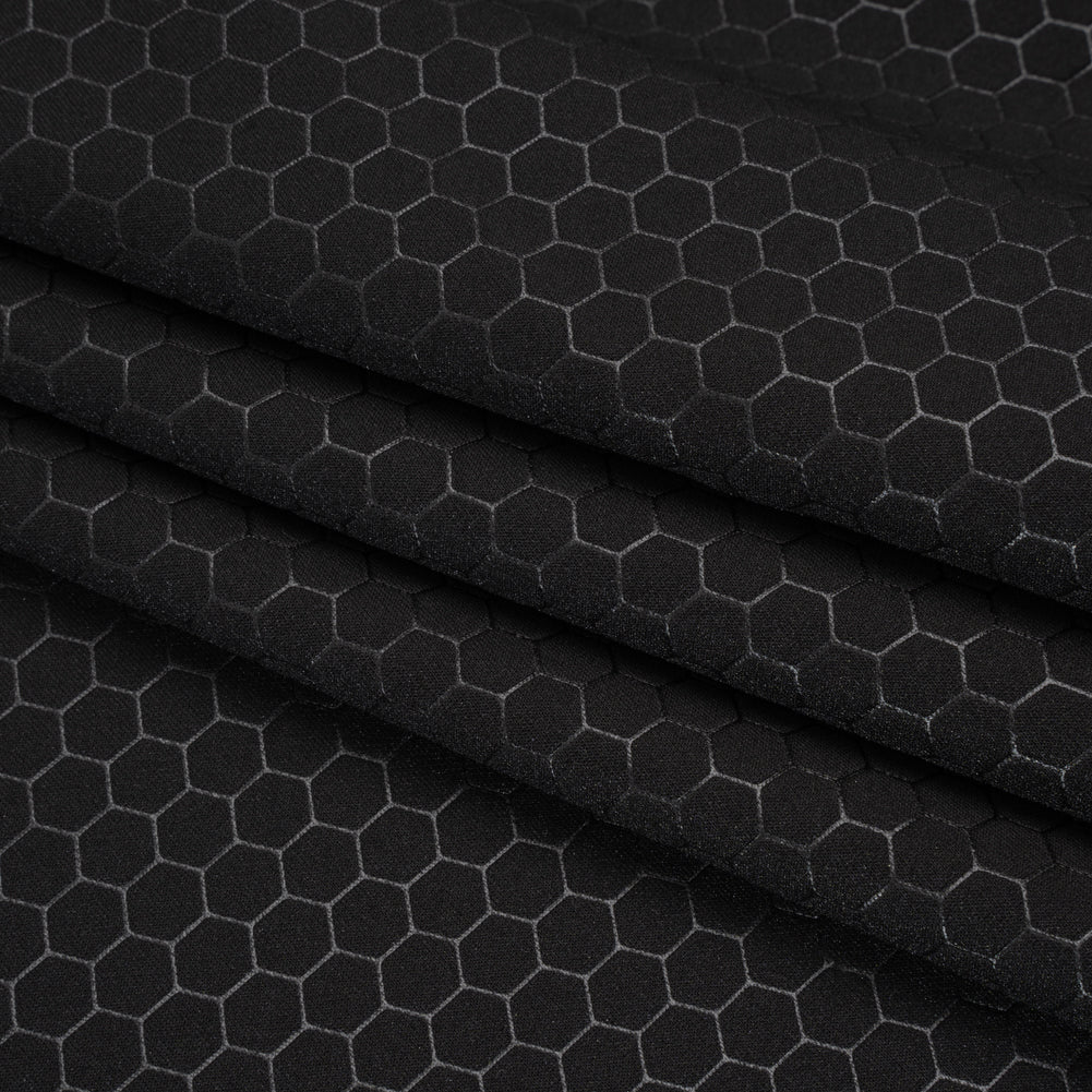 Yaya Han Stretch Scuba Knit - Black Hexagons - Cosplay Collection