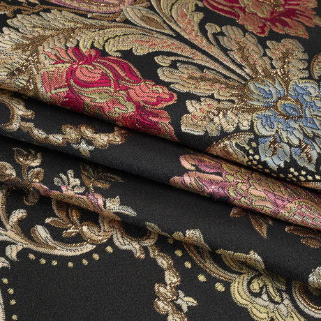 Yaya Han Metallic Polyester Brocade - Black, Red and Sage Green Floral Damask - Cosplay Collection