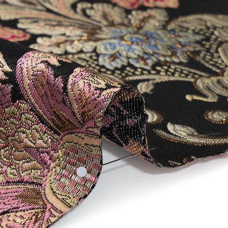 Yaya Han Metallic Polyester Brocade - Black, Red and Sage Green Floral Damask - Cosplay Collection