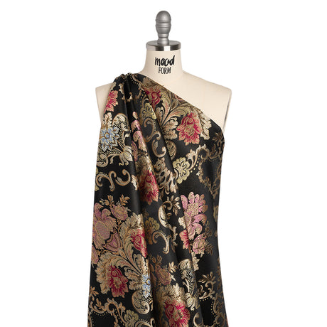 Yaya Han Metallic Polyester Brocade - Black, Red and Sage Green Floral Damask - Cosplay Collection