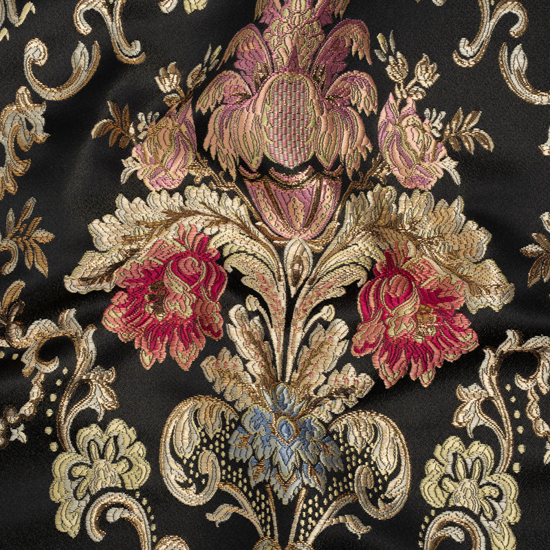 Yaya Han Metallic Polyester Brocade - Black, Red and Sage Green Floral Damask - Cosplay Collection