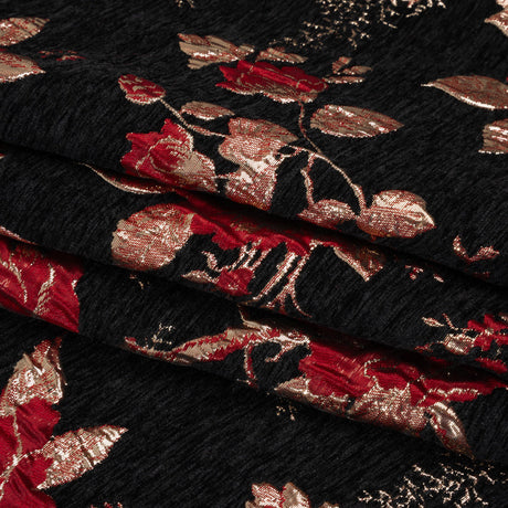 Yaya Han Metallic Chenille Brocade - Black, Red and Gold Floral - Cosplay Collection