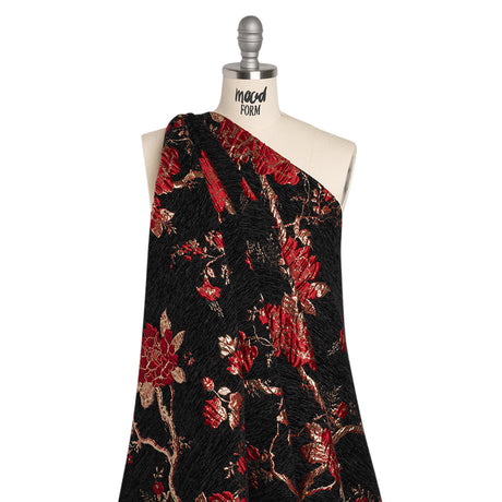 Yaya Han Metallic Chenille Brocade - Black, Red and Gold Floral - Cosplay Collection