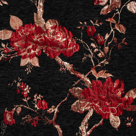 Yaya Han Metallic Chenille Brocade - Black, Red and Gold Floral - Cosplay Collection