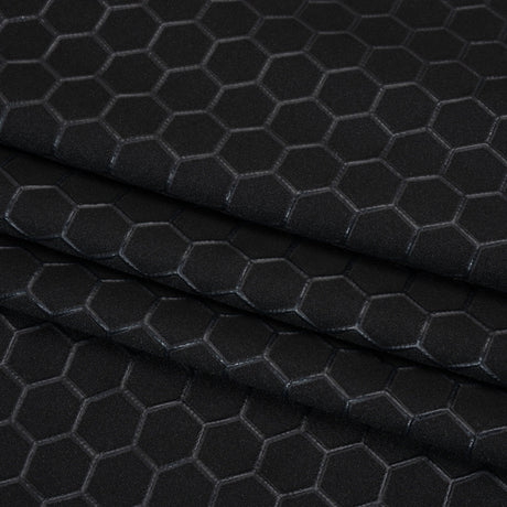 Yaya Han Stretch Polyester Interlock Knit with Puff Print - Black Honeycomb Hexagons - Cosplay Collection