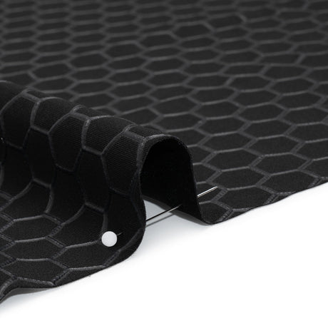 Yaya Han Stretch Polyester Interlock Knit with Puff Print - Black Honeycomb Hexagons - Cosplay Collection