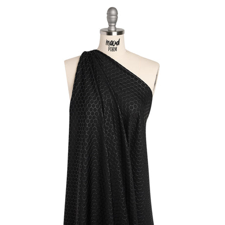 Yaya Han Stretch Polyester Interlock Knit with Puff Print - Black Honeycomb Hexagons - Cosplay Collection