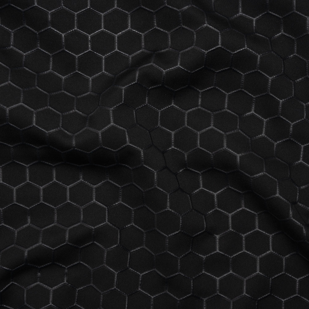 Yaya Han Stretch Polyester Interlock Knit with Puff Print - Black Honeycomb Hexagons - Cosplay Collection