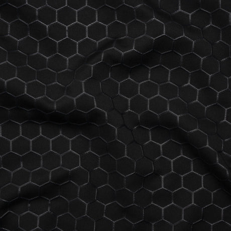Yaya Han Stretch Polyester Interlock Knit with Puff Print - Black Honeycomb Hexagons - Cosplay Collection