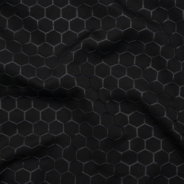 Yaya Han Stretch Polyester Interlock Knit with Puff Print - Black Honeycomb Hexagons - Cosplay Collection