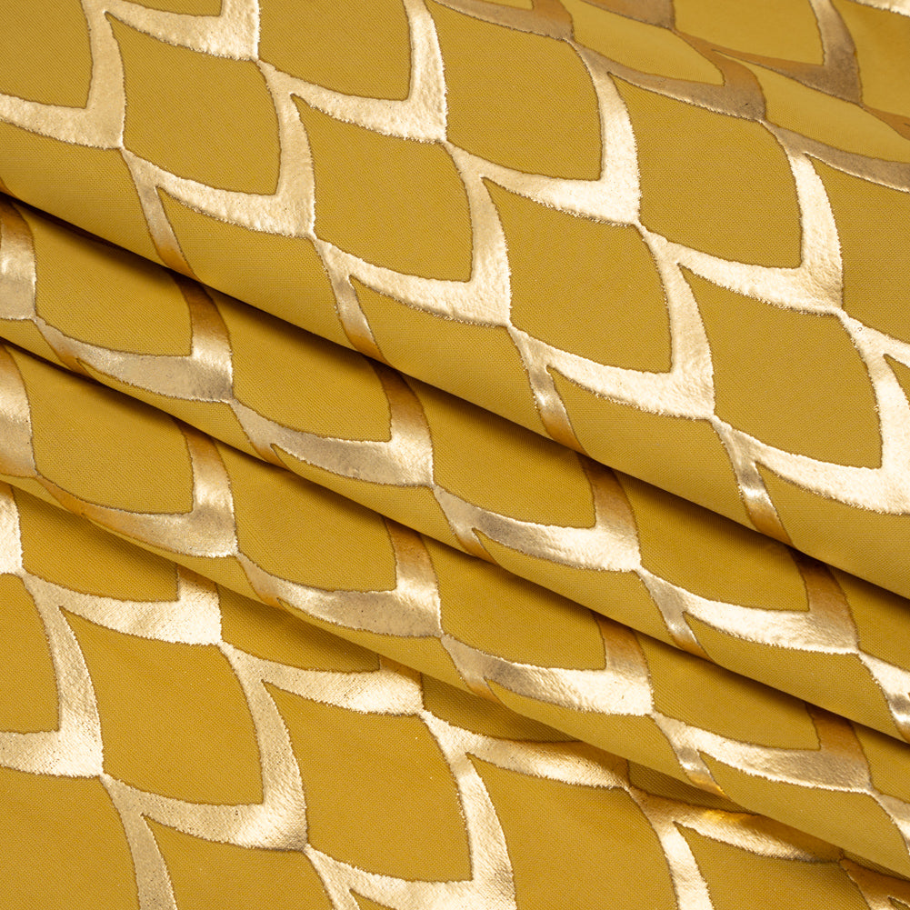 Yaya Han Stretch Polyester Jersey with Vinyl Puff Print - Mustard Yellow and Metallic Gold Dragon Scales - Cosplay Collection