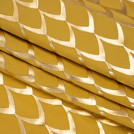 Yaya Han Stretch Polyester Jersey with Vinyl Puff Print - Mustard Yellow and Metallic Gold Dragon Scales - Cosplay Collection