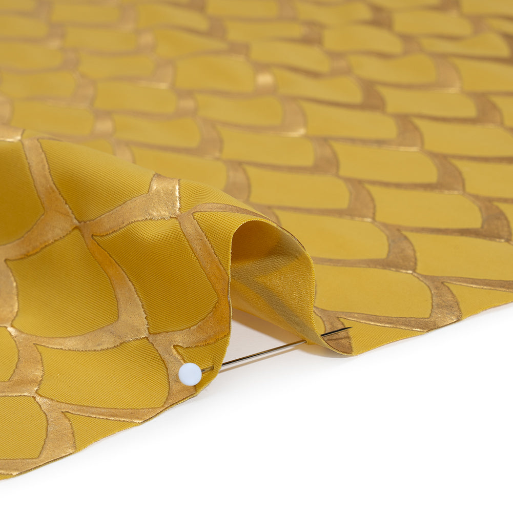 Yaya Han Stretch Polyester Jersey with Vinyl Puff Print - Mustard Yellow and Metallic Gold Dragon Scales - Cosplay Collection