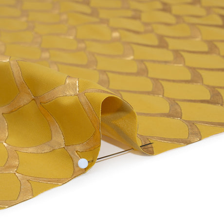 Yaya Han Stretch Polyester Jersey with Vinyl Puff Print - Mustard Yellow and Metallic Gold Dragon Scales - Cosplay Collection