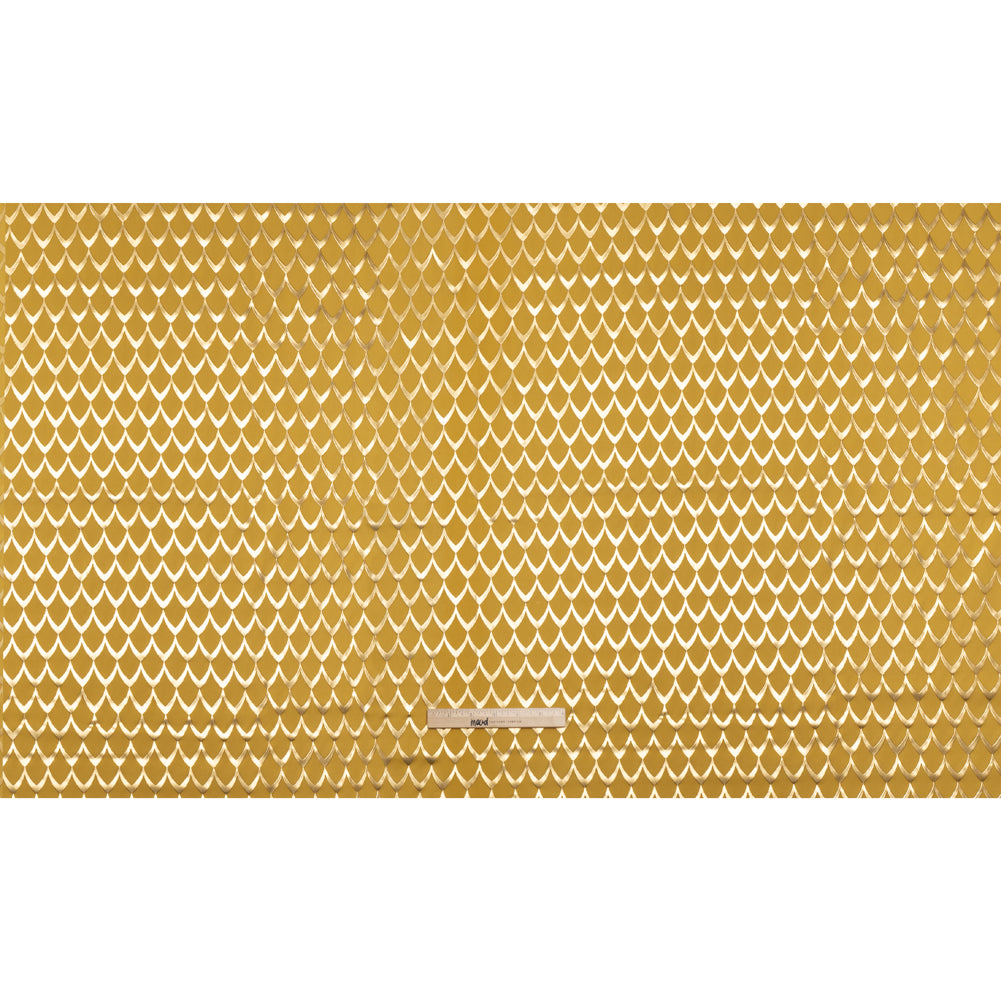 Yaya Han Stretch Polyester Jersey with Vinyl Puff Print - Mustard Yellow and Metallic Gold Dragon Scales - Cosplay Collection