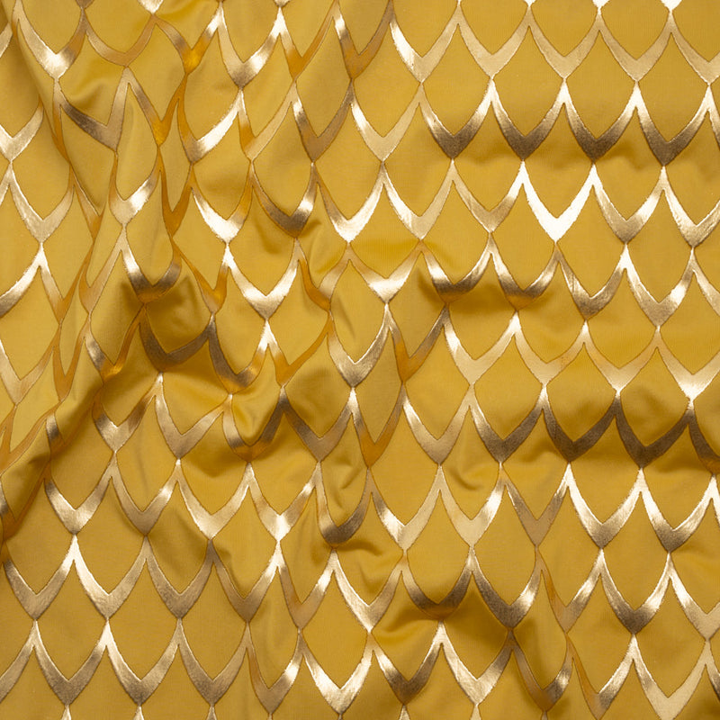 Yaya Han Stretch Polyester Jersey with Vinyl Puff Print - Mustard Yellow and Metallic Gold Dragon Scales - Cosplay Collection
