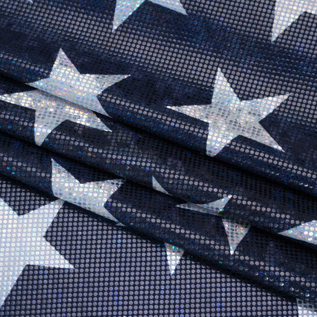 Yaya Han Stretch Spandex Polyester Jersey Print with Holographic Foiling - Navy and Silver Stars - Cosplay Collection