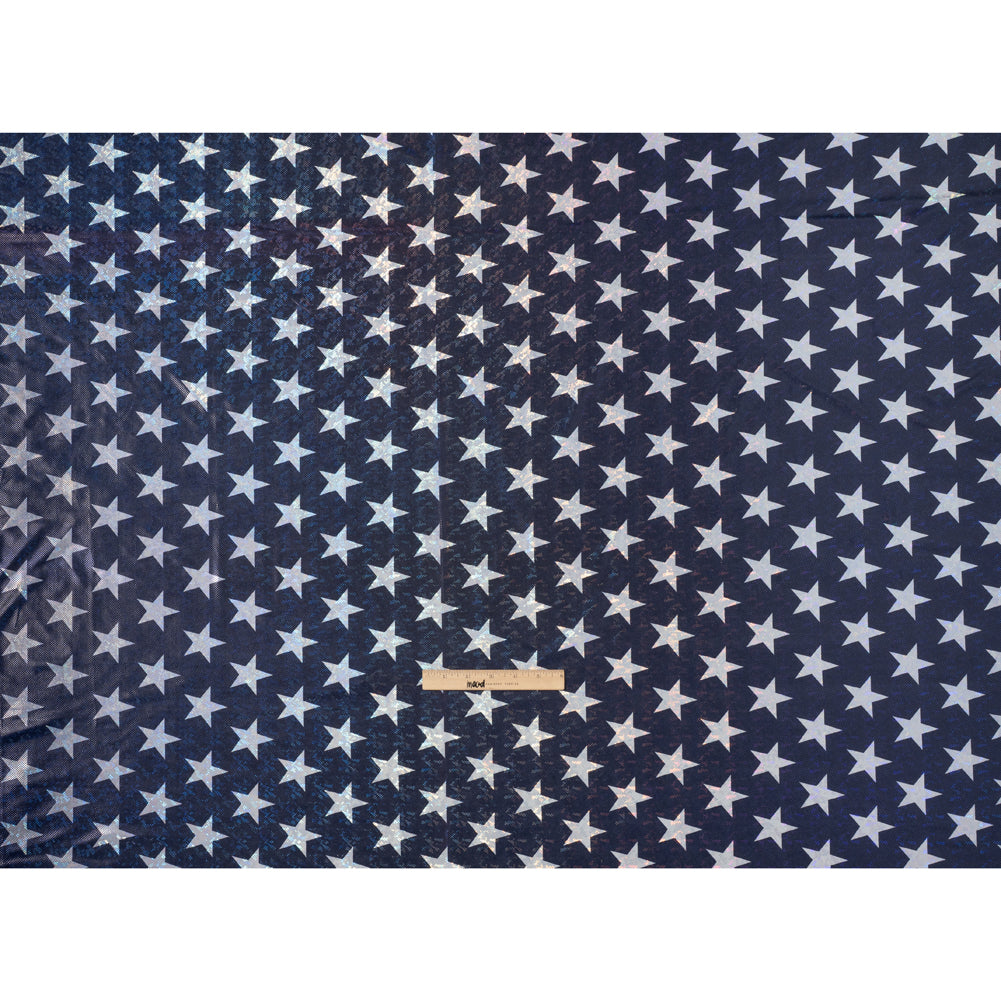 Yaya Han Stretch Spandex Polyester Jersey Print with Holographic Foiling - Navy and Silver Stars - Cosplay Collection