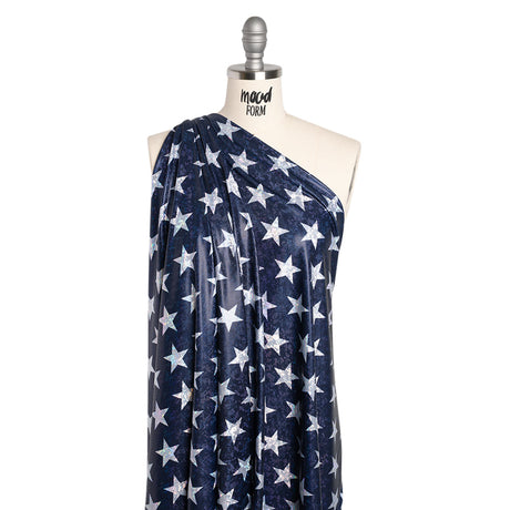 Yaya Han Stretch Spandex Polyester Jersey Print with Holographic Foiling - Navy and Silver Stars - Cosplay Collection