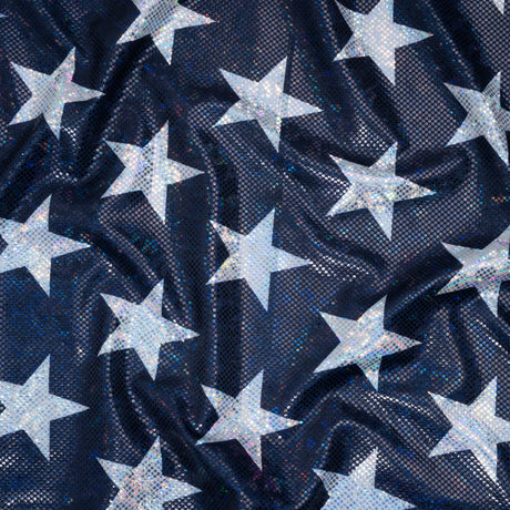 Yaya Han Stretch Spandex Polyester Jersey Print with Holographic Foiling - Navy and Silver Stars - Cosplay Collection