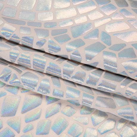 Yaya Han Holographic Foiled Stretch Spandex Polyester Jersey - Metallic Silver Iridescent Broken Glass Abstract - Cosplay Collection