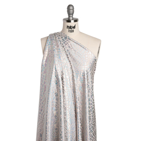 Yaya Han Holographic Foiled Stretch Spandex Polyester Jersey - Metallic Silver Iridescent Broken Glass Abstract - Cosplay Collection