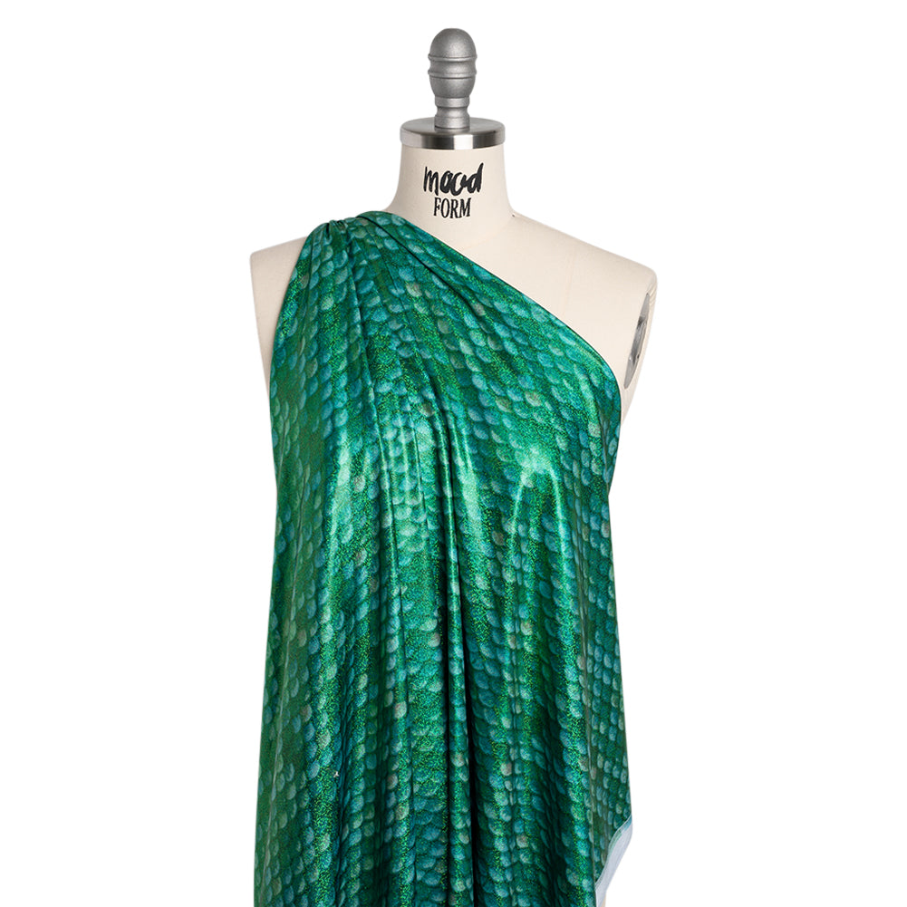 Yaya Han Metallic Foiled Stretch Spandex Polyester Jersey - Emerald Green Mermaid Scales and Tiny Dots - Cosplay Collection