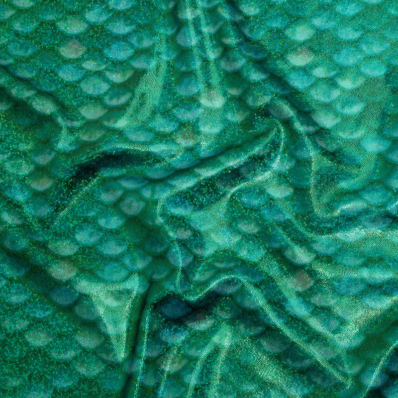 Yaya Han Metallic Foiled Stretch Spandex Polyester Jersey - Emerald Green Mermaid Scales and Tiny Dots - Cosplay Collection