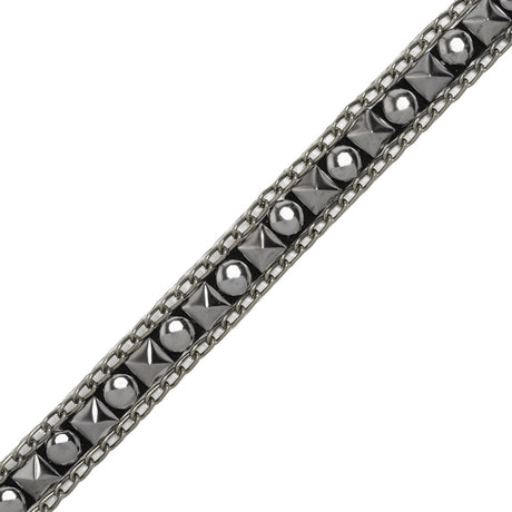 Yaya Han Iron-On Studs and Chains Trim - London Punk Silver and Black Circles and Squares, 0.75" - Cosplay Collection