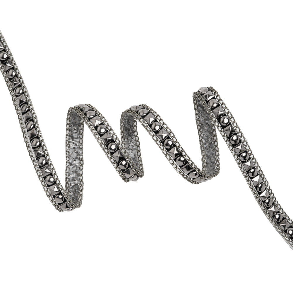 Yaya Han Iron-On Studs and Chains Trim - London Punk Silver and Black Circles and Squares, 0.75" - Cosplay Collection