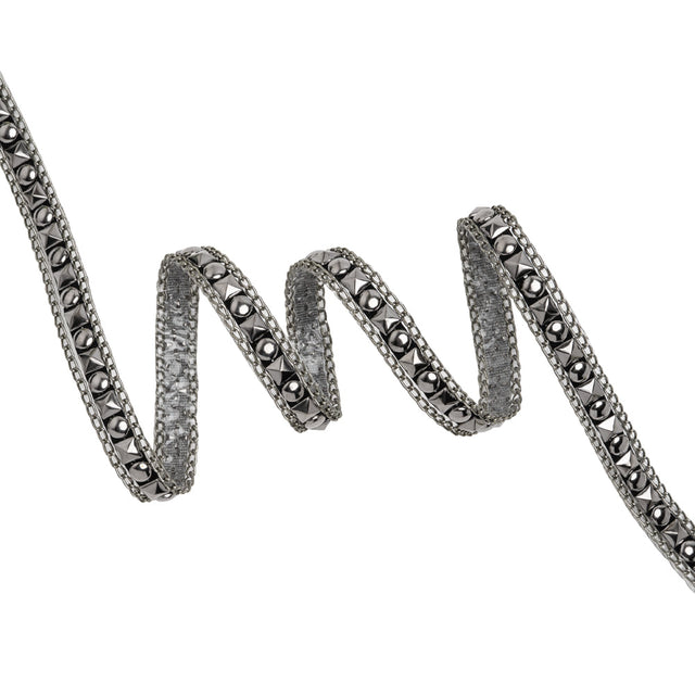 Yaya Han Iron-On Studs and Chains Trim - London Punk Silver and Black Circles and Squares, 0.75" - Cosplay Collection