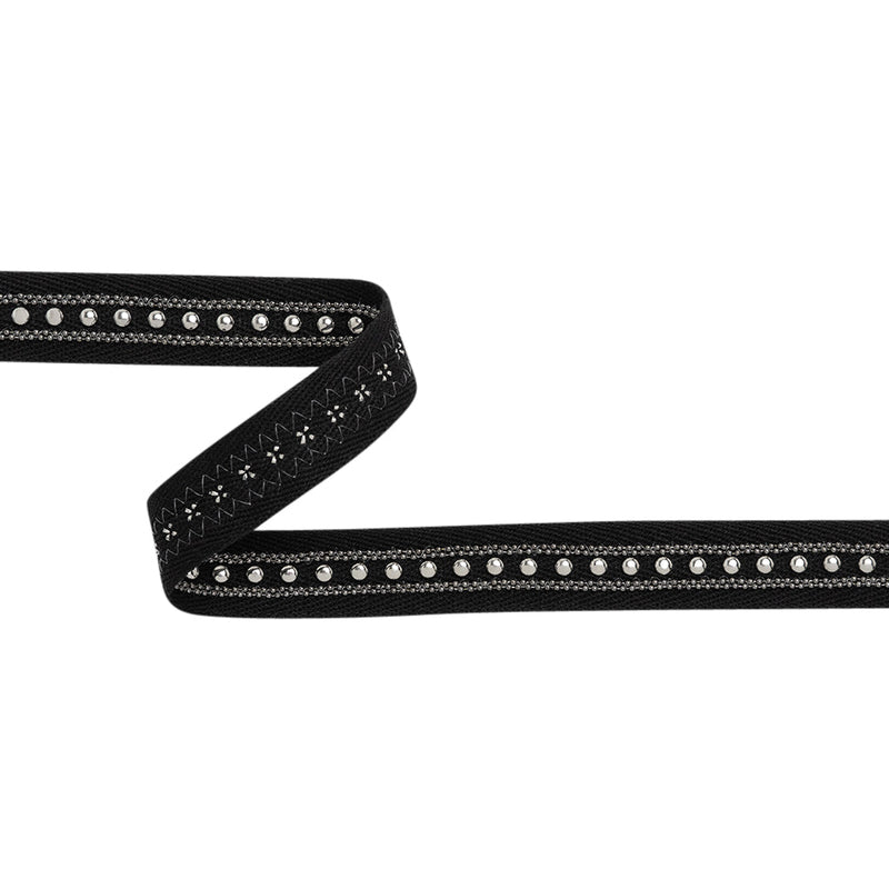 Yaya Han Twill Tape with Studs and Chains - Gothic Silver and Black, 0.75" - Cosplay Collection