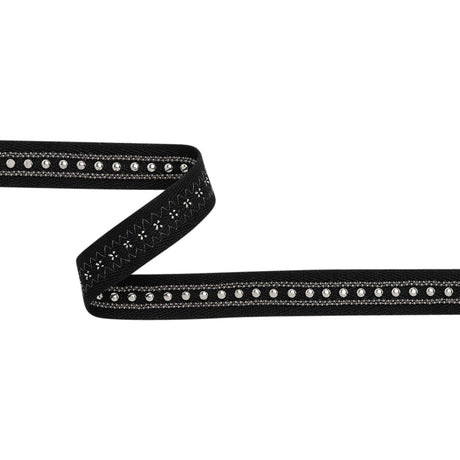 Yaya Han Twill Tape with Studs and Chains - Gothic Silver and Black, 0.75" - Cosplay Collection