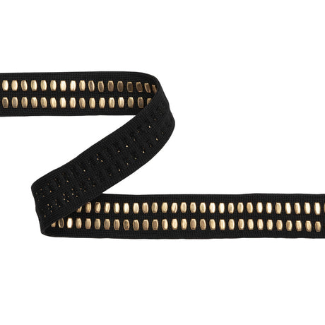 Yaya Han Studded Woven Trim - Hamburg Punk Gold and Black Faux Zipper, 0.75" - Cosplay Collection