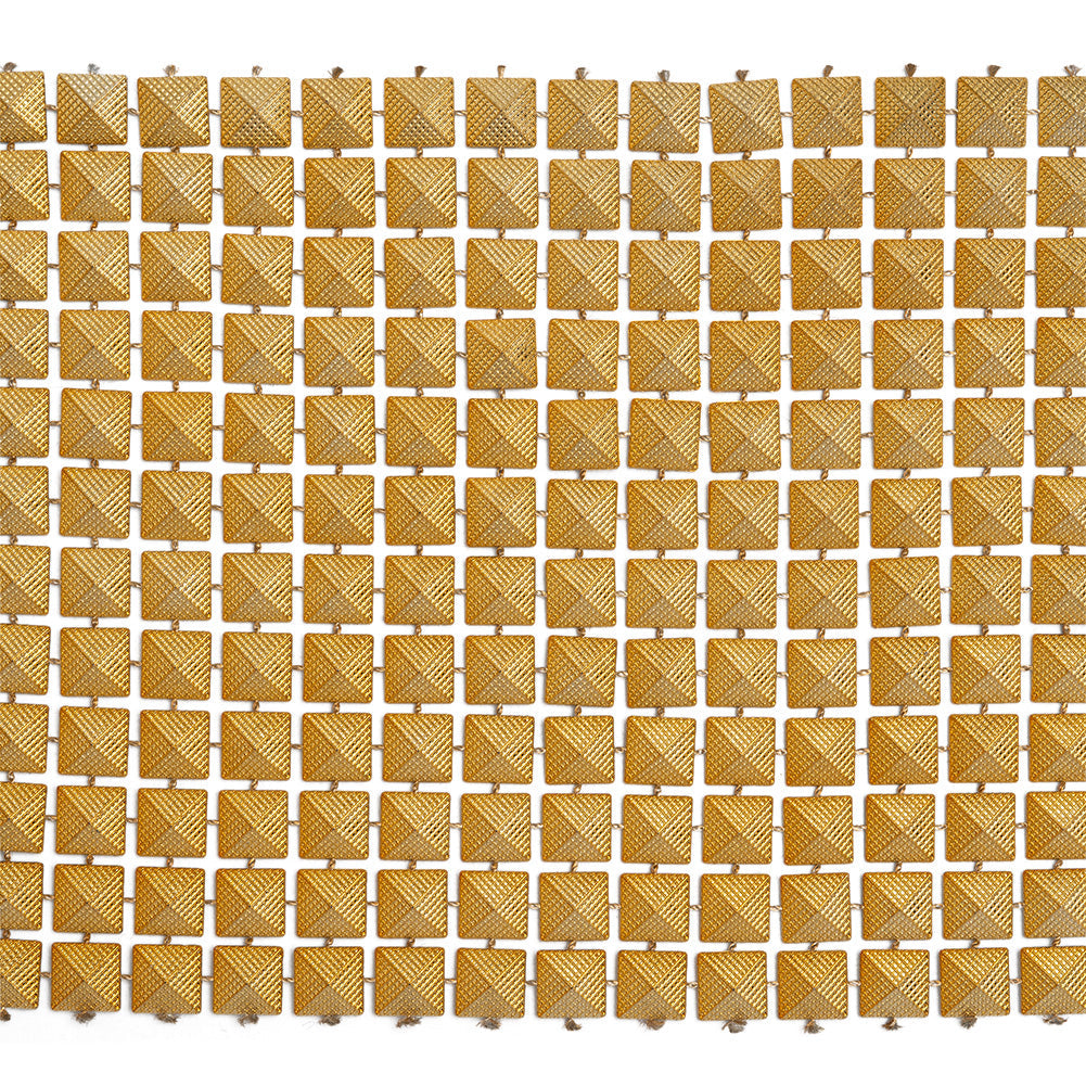 Yaya Han Textured Square Pyramid Studded Chainmail Trim - Yellow Gold, 4" - Cosplay Collection