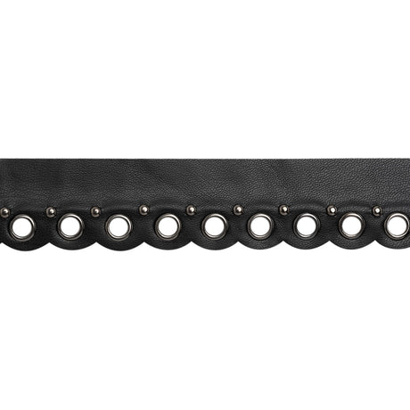Yaya Han Scalloped Faux Leather Trim with Grommets and Studs - Black and Silver, 1.25" - Cosplay Collection