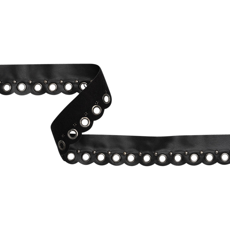Yaya Han Scalloped Faux Leather Trim with Grommets and Studs - Black and Silver, 1.25" - Cosplay Collection