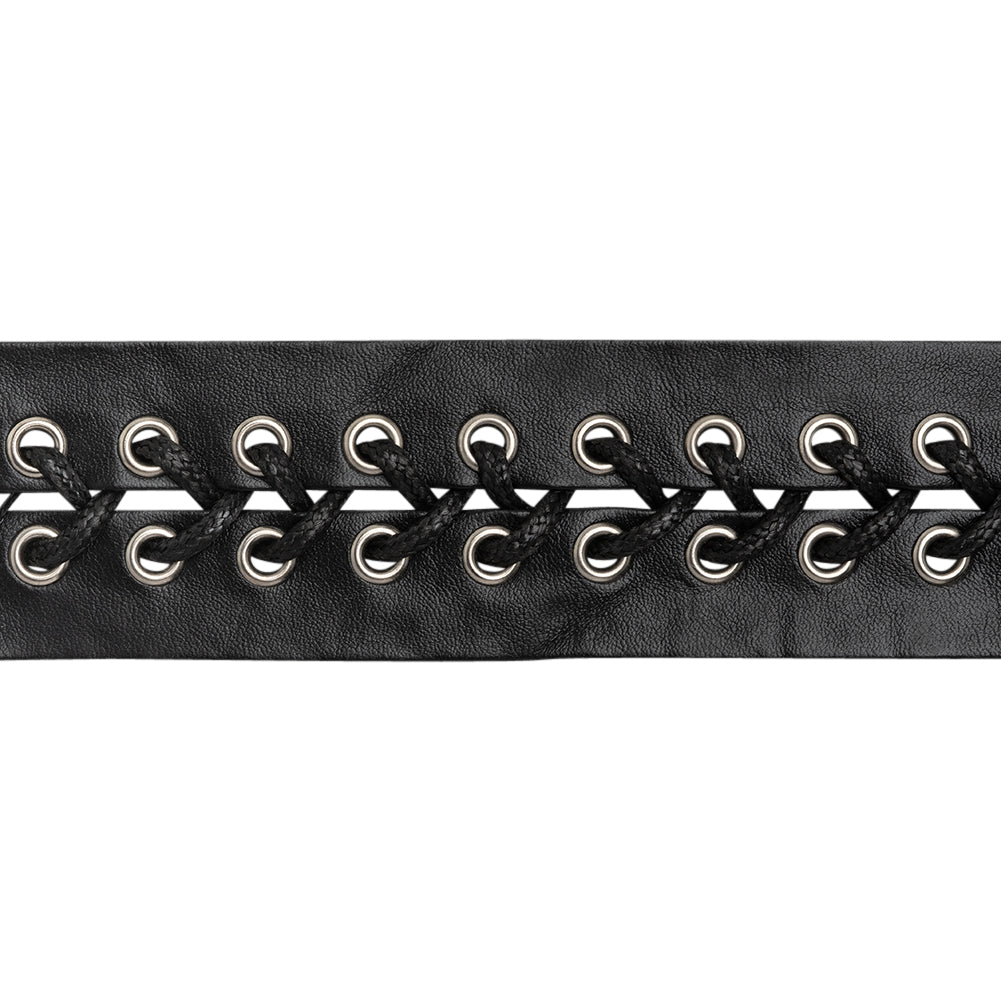 Yaya Han Faux Leather Corset Lacing Trim - Black and Silver, 1.63" - Cosplay Collection