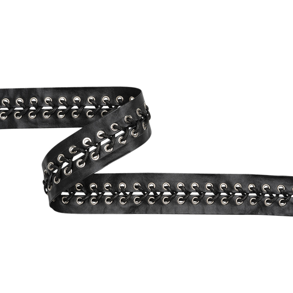 Yaya Han Faux Leather Corset Lacing Trim - Black and Silver, 1.63" - Cosplay Collection