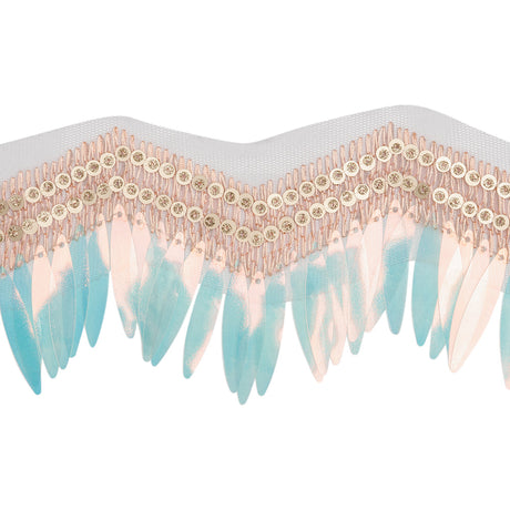 Yaya Han Iridescent Sequin Fringe on Zig Zag Braided Trim - Tango Blue, Gold and Baby Pink, 3" - Cosplay Collection