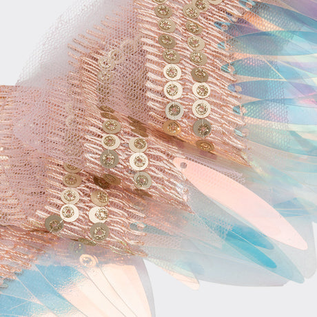 Yaya Han Iridescent Sequin Fringe on Zig Zag Braided Trim - Tango Blue, Gold and Baby Pink, 3" - Cosplay Collection