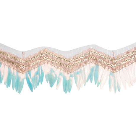 Yaya Han Iridescent Sequin Fringe on Zig Zag Braided Trim - Tango Blue, Gold and Baby Pink, 3" - Cosplay Collection