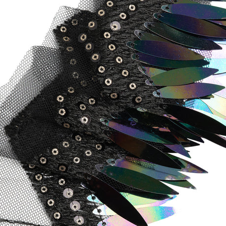 Yaya Han Iridescent Sequin Fringe on Zig Zag Braided Trim - Tango Black, Gold and Oil Slick, 3" - Cosplay Collection