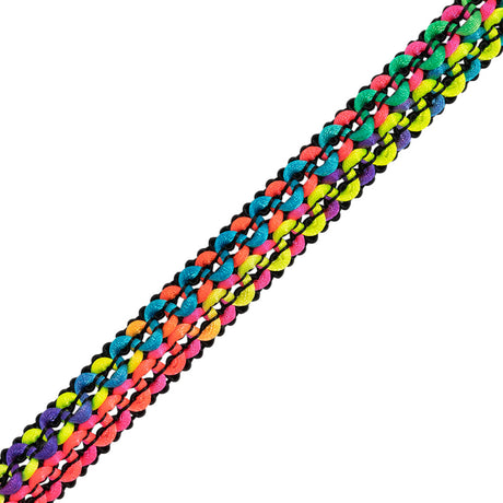 Yaya Han Wavy Braided Cord Trim - Andes Bright Rainbow on Black, 1" - Cosplay Collection