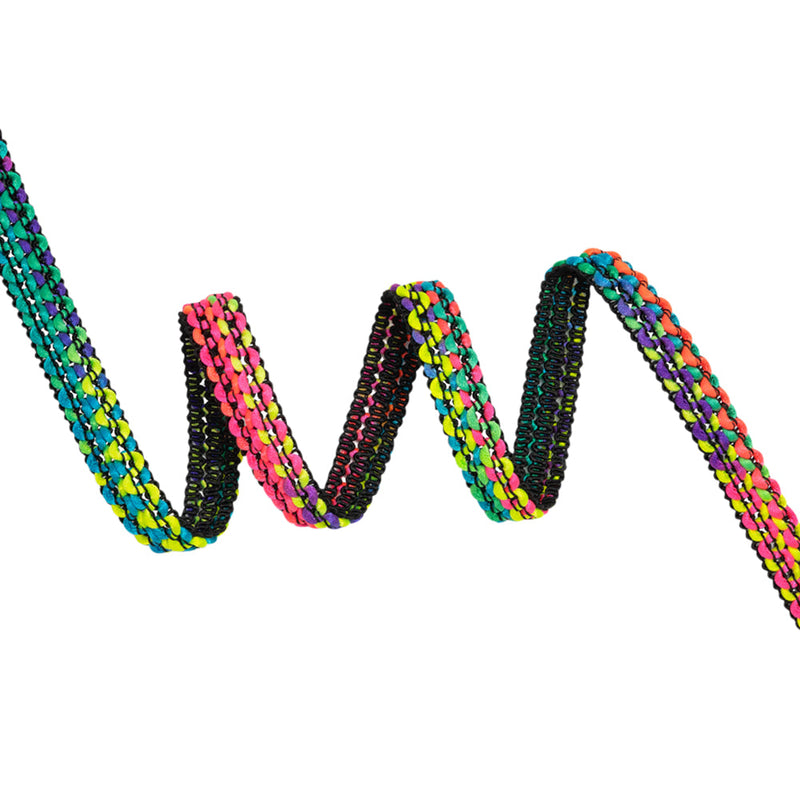 Yaya Han Wavy Braided Cord Trim - Andes Bright Rainbow on Black, 1" - Cosplay Collection