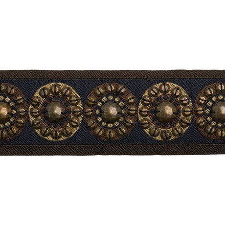 Yaya Han Beaded Jacquard Ribbon Trim - Nairobi Black, Brown and Antique Gold Circles, 1.875" - Cosplay Collection