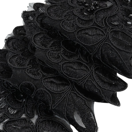 Yaya Han Corded Embroidered Lace Trim with Sequins and Beading - Black Fantasy Flowers, 3.5" - Cosplay Collection