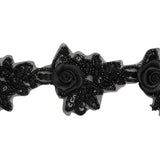 Yaya Han Beaded and Sequins Trim with 3D Roses - Black Floral, 2.5" - Cosplay Collection